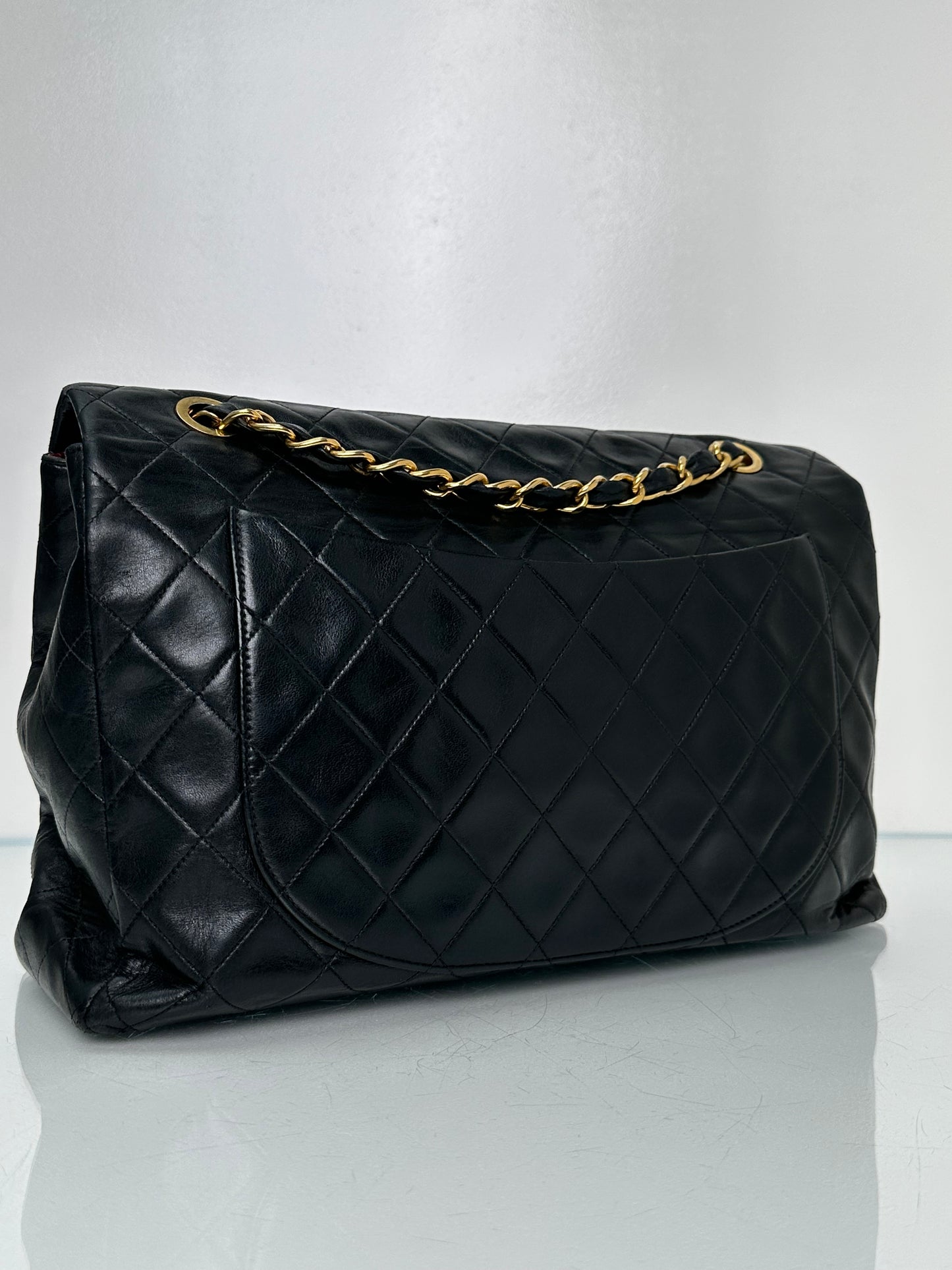 Chanel Black Maxi Single Classic Flap Lambskin 24k GHW #48