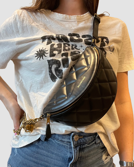 Balenciaga Black Leather Belt Bag w Charms