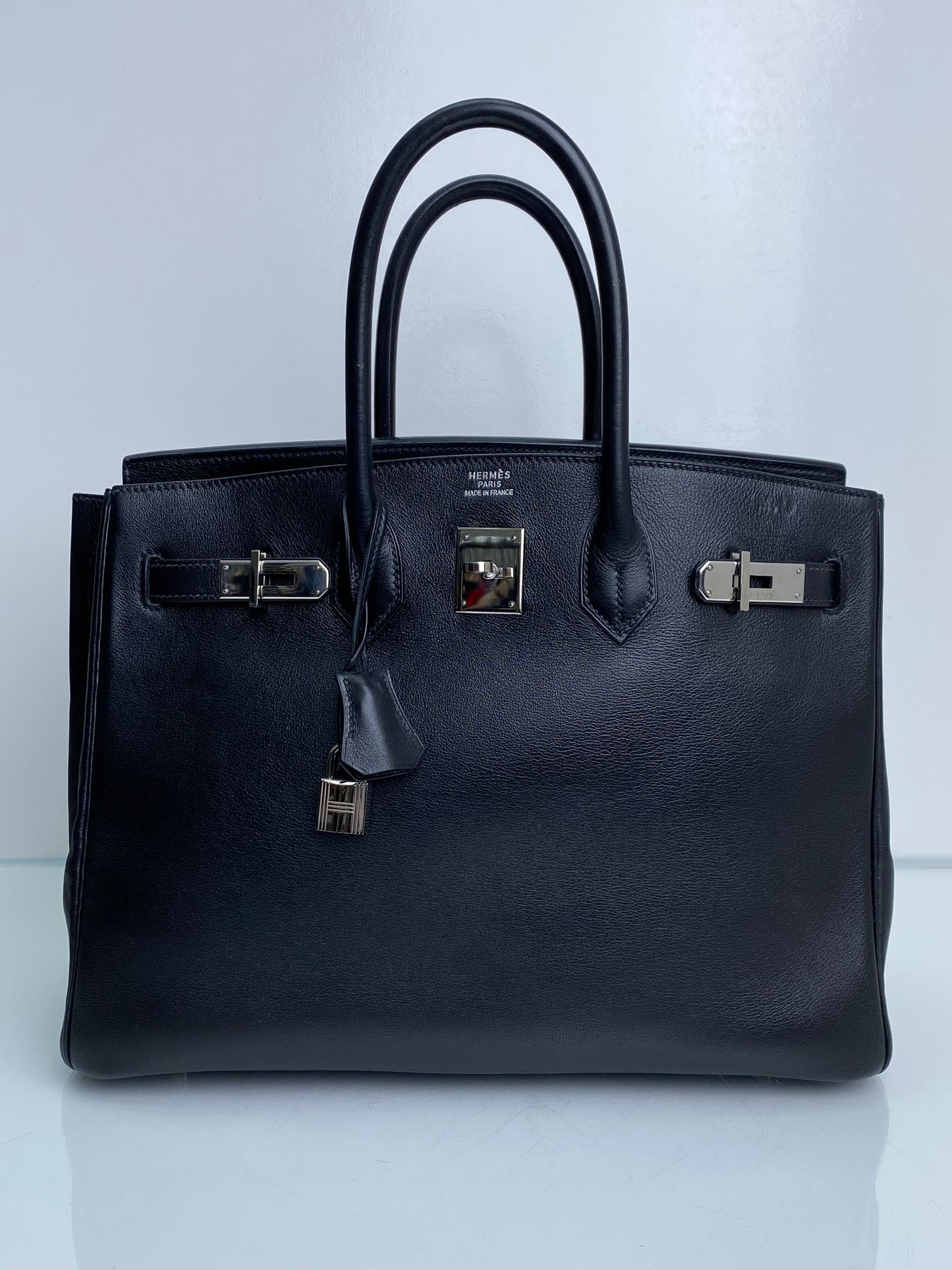 Hermes Birkin 35 Black Evercalf PHW #B