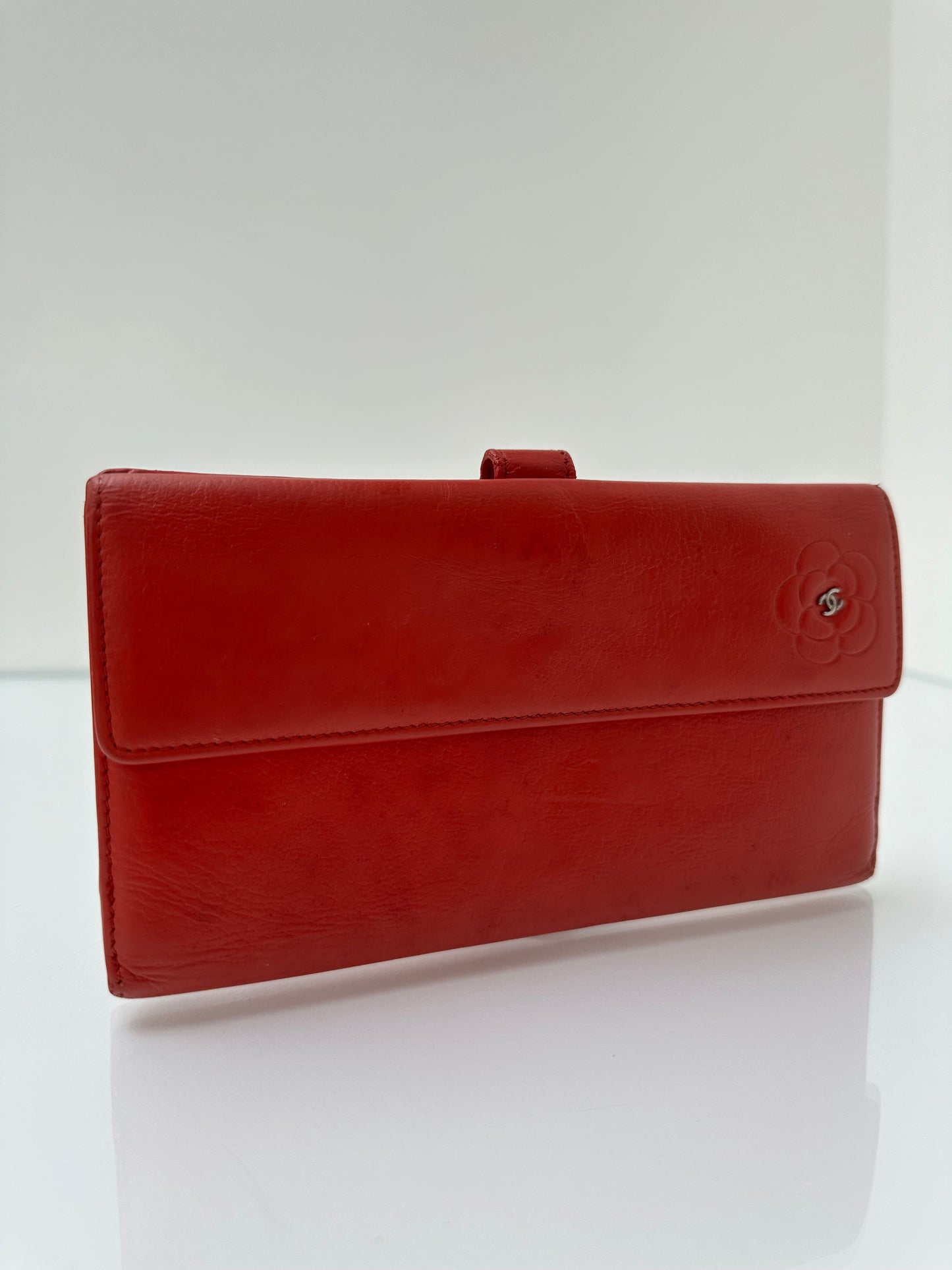 Chanel Red Vintage Camellia Long Wallet