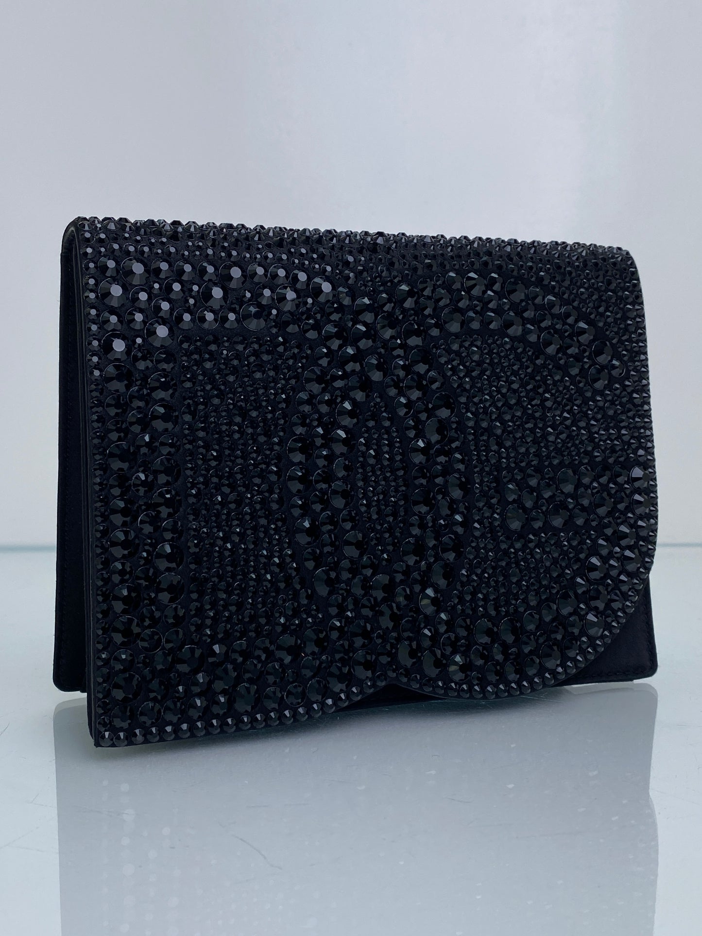 Dolce & Gabbana Black Crystal Logo Satin Clutch GHW