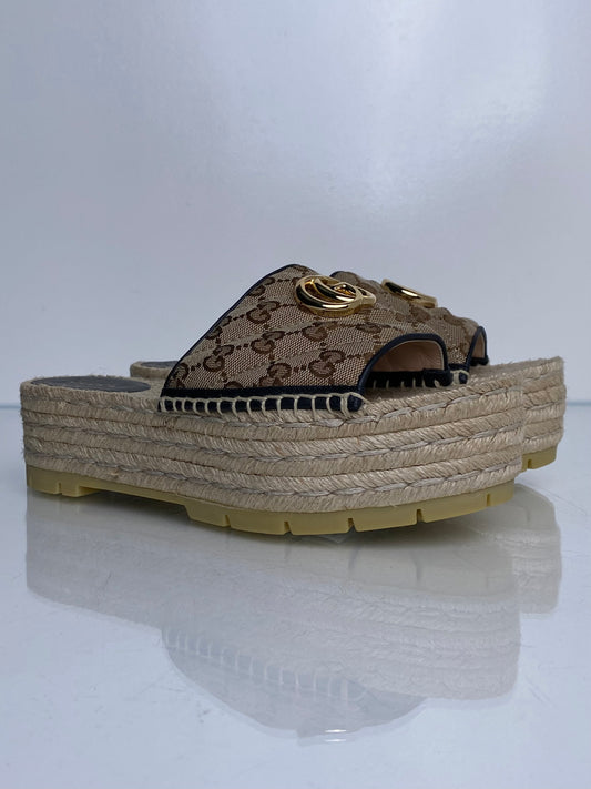 Gucci GG Supreme Marmont Platform Sandals, 38.5