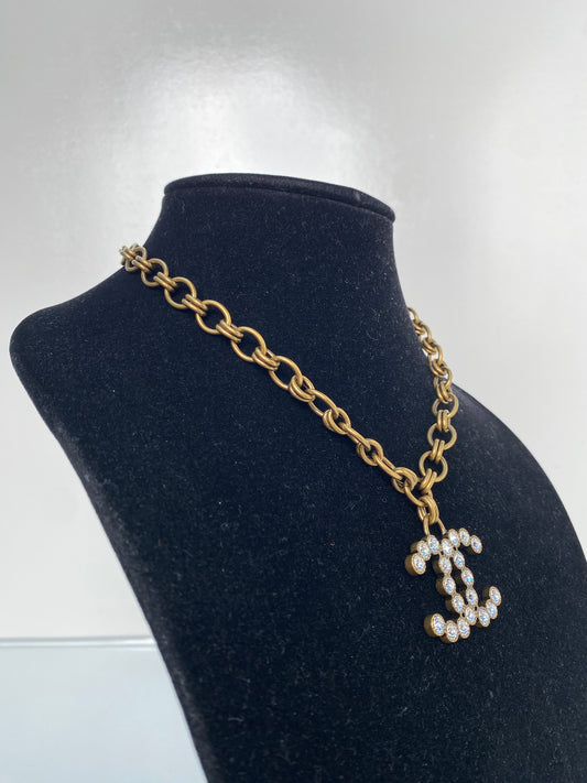 Chanel Rhinestone CC Medallion Necklace