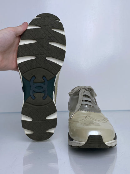 Chanel Pearl Patent Oxford Style CC Sneakers, 9