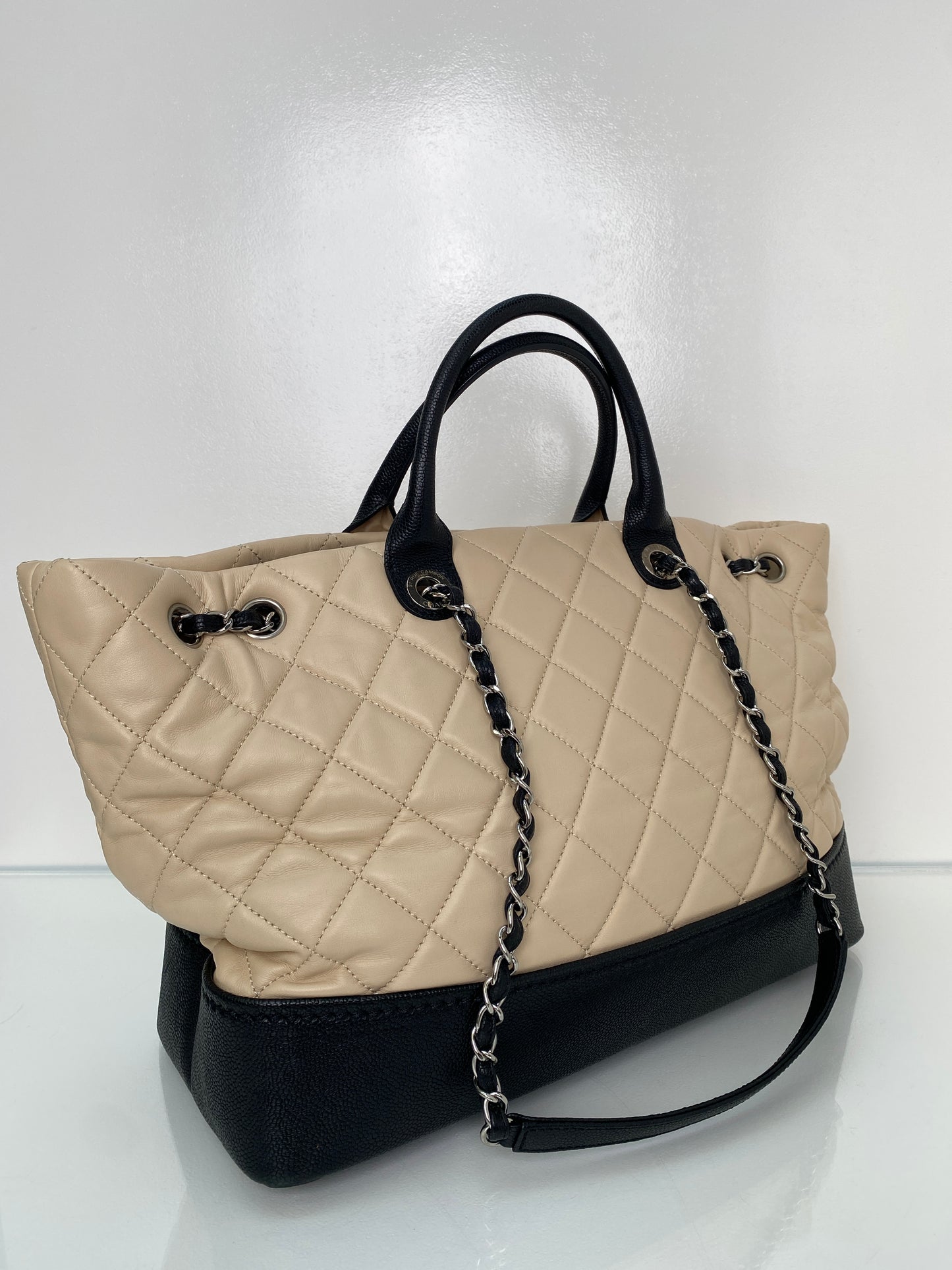 Chanel Nude & Black Globe Trotter Tote Bag SHW