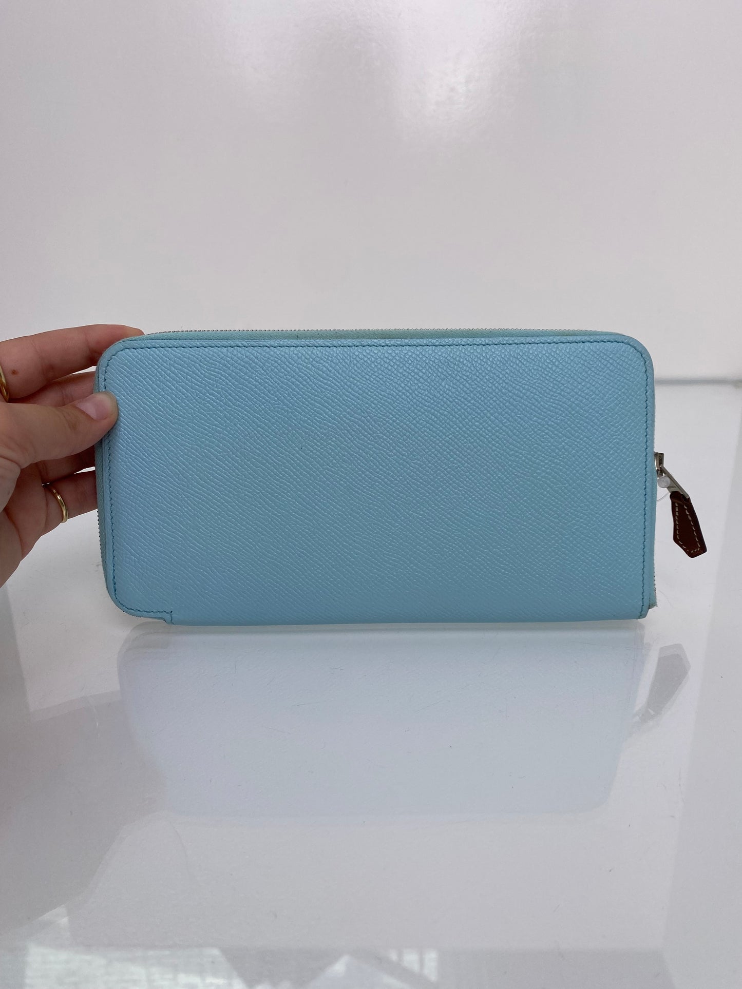 Hermes Azap Silk Blue Atoll Epsom Zip around Long wallet PHW