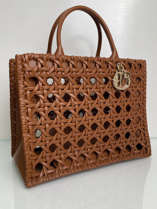 Dior Brown Leather Woven Book Tote Bag GHW