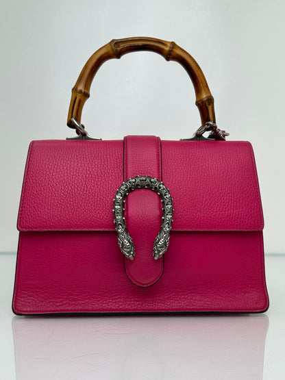 Gucci Hot Pink Leather Bamboo Tophandle Dionysus Bag SHW