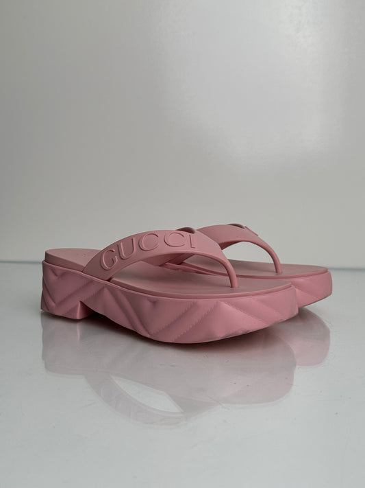 Gucci Pink Rubber Platform Flip Flops, 35