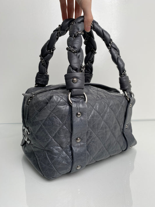 Chanel Quilted Grey Boston Bag SHW #10