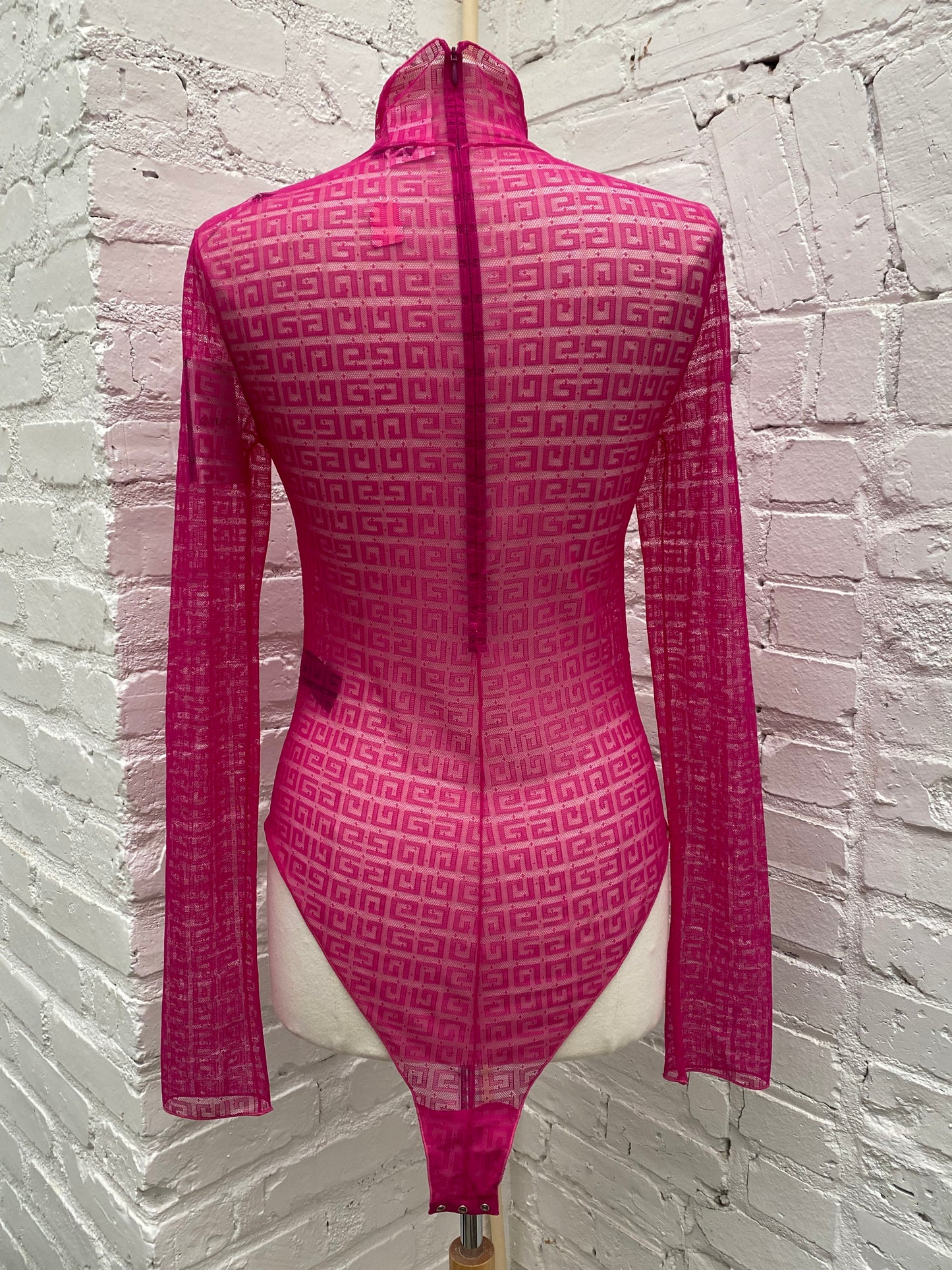 Givenchy Hot Pink Mesh Logo Bodysuit, M