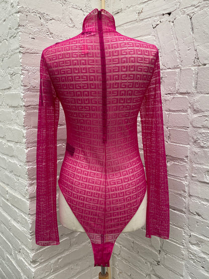 Givenchy Hot Pink Mesh Logo Bodysuit, M