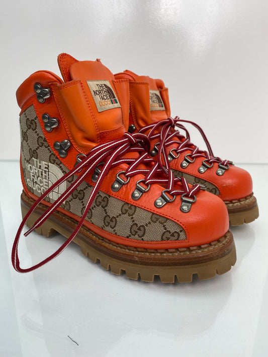 Gucci x North Face Orange Supreme Lace Up Boots, 38