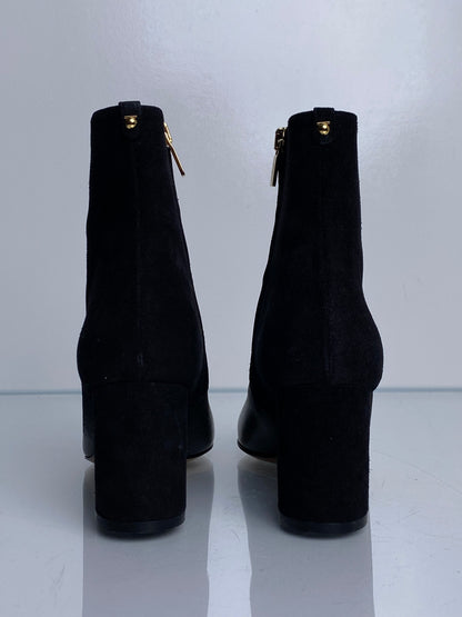 Ferragamo Black Suede To Patent Booties, 6