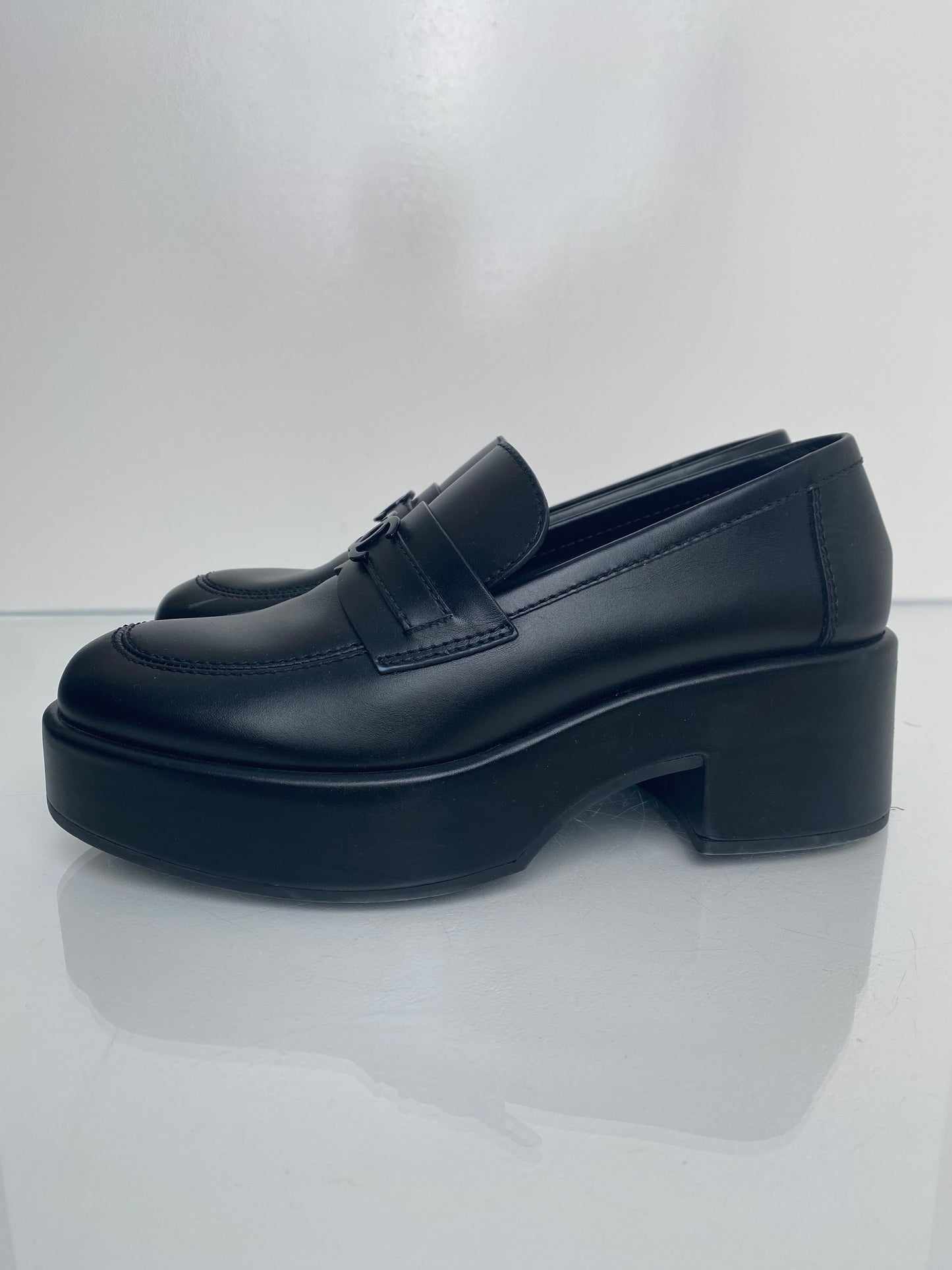 Chanel Black Calfskin CC Platform Loafers, 39 (As Is)