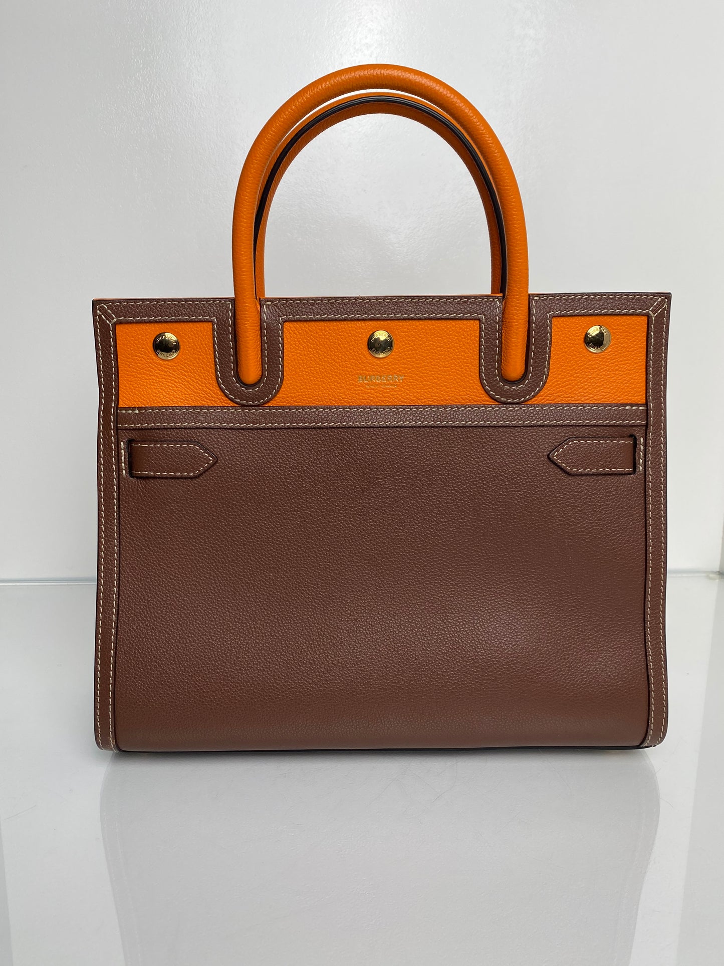 Burberry Brown & Orange Contrast Stitch Tote Bag GHW