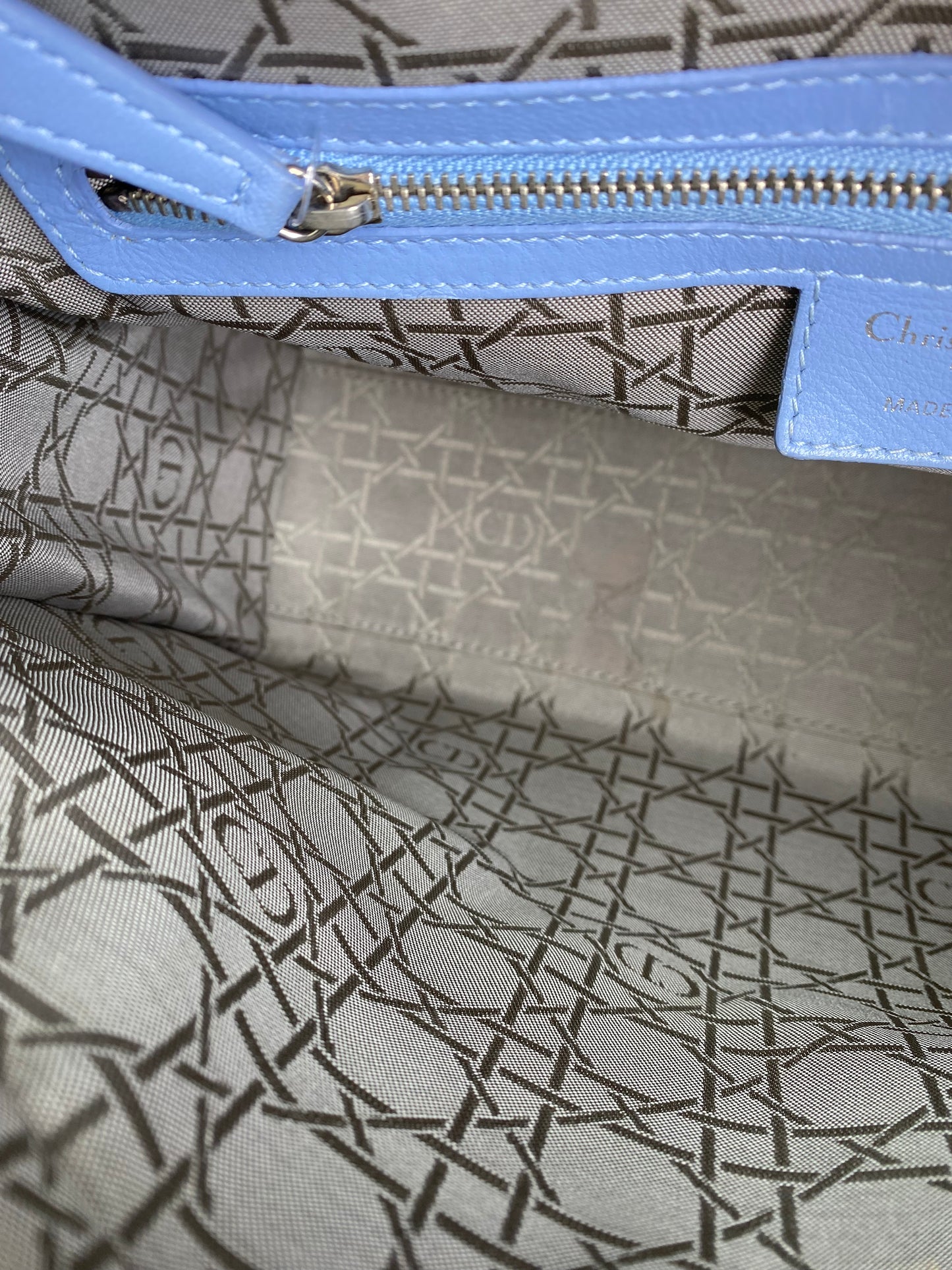 Christian Dior Blue Lady Dior Large Leather Tote SHW