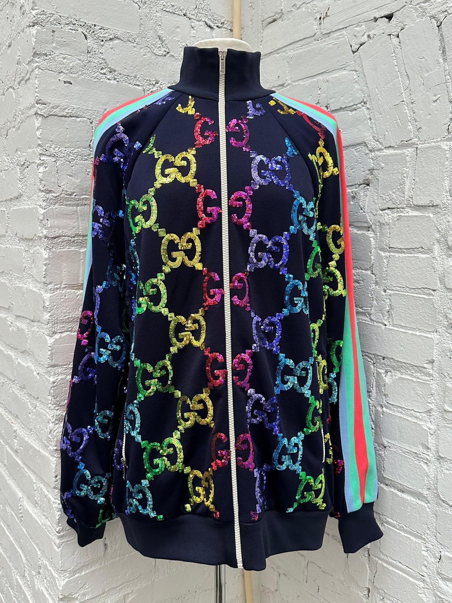 Gucci Navy/Multicolor GG Sequin Track Jacket, L