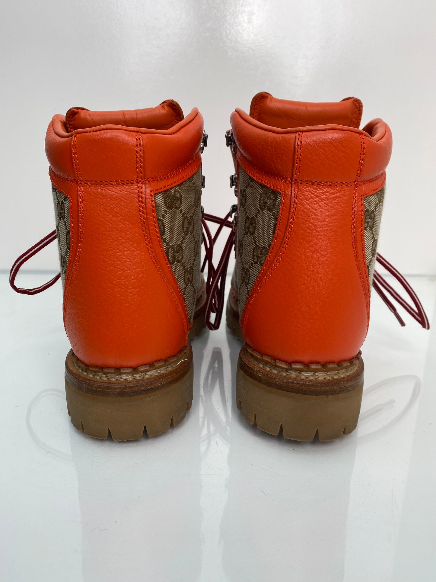 Gucci x North Face Orange Supreme Lace Up Boots, 38