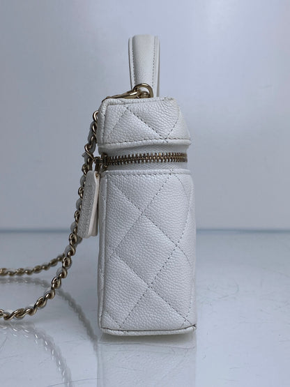 Chanel White Quilted Caviar Slim Vanity Case Crossbody Bag GHW
