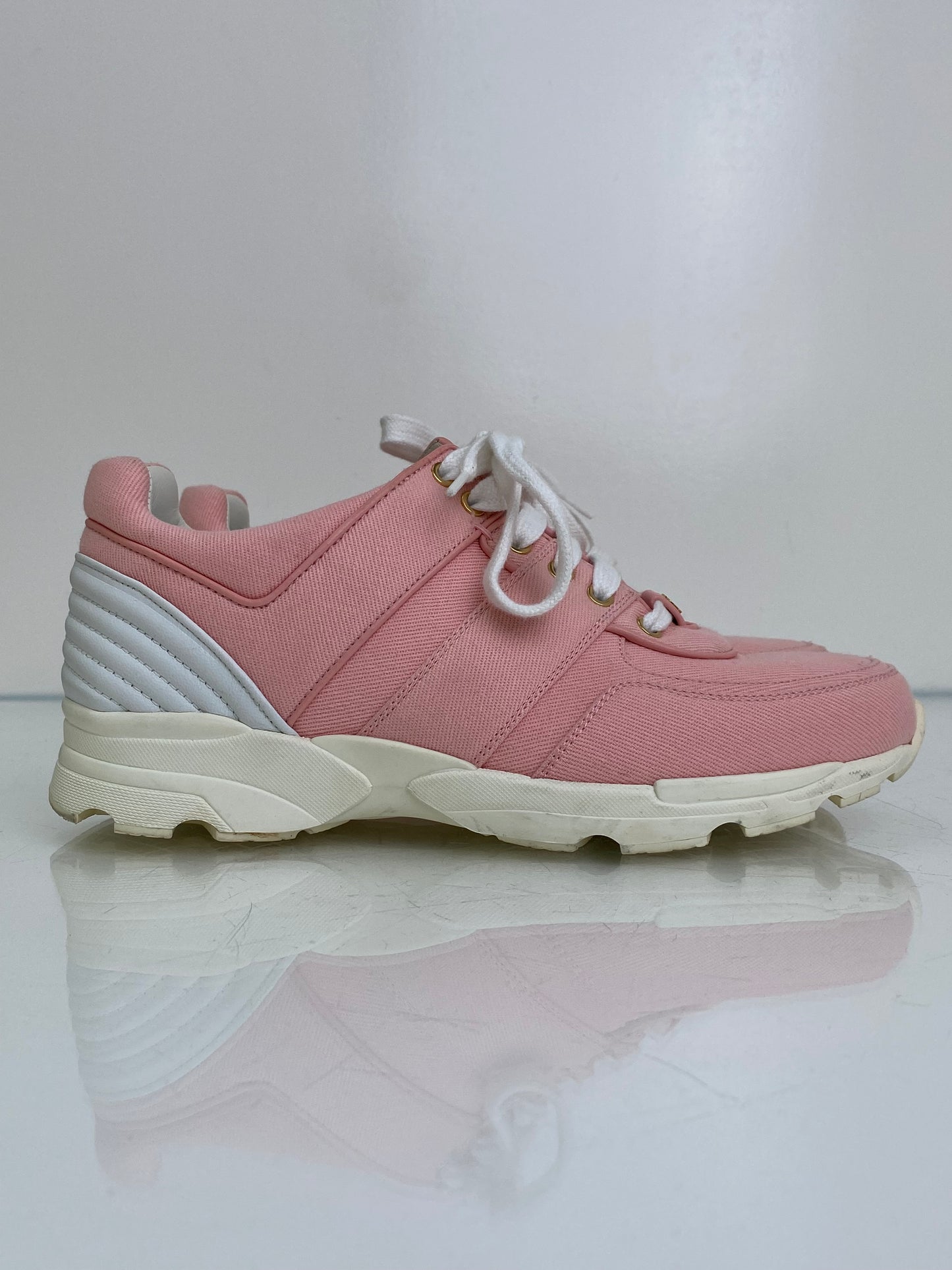 Chanel Pink & White CC Linen Sneakers, 39.5