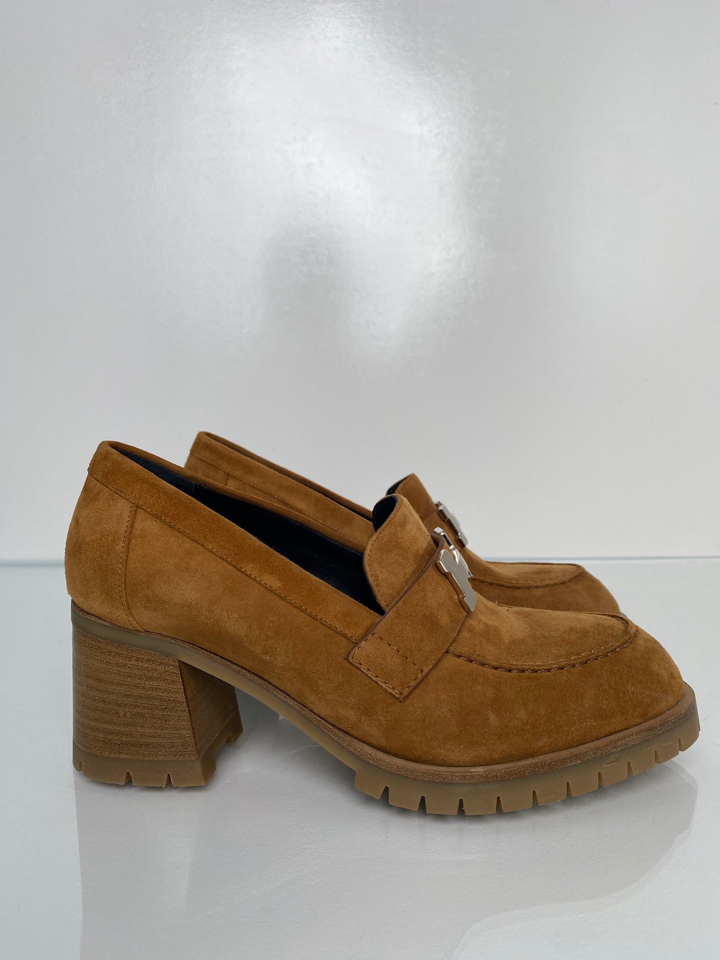 Hermes Brown Suede Goatskin Womens Foch 60 Pumps, 37