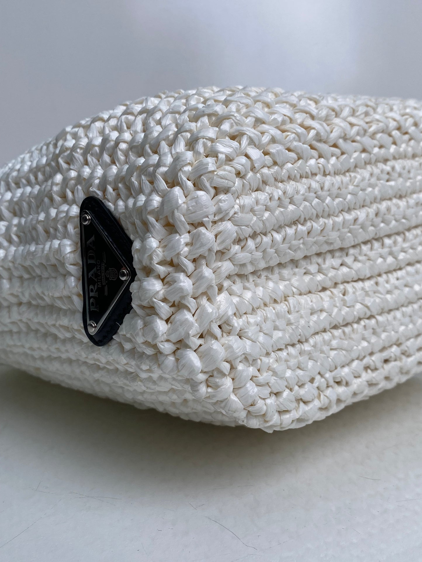 Prada White Logo Crochet Small Tote Bag