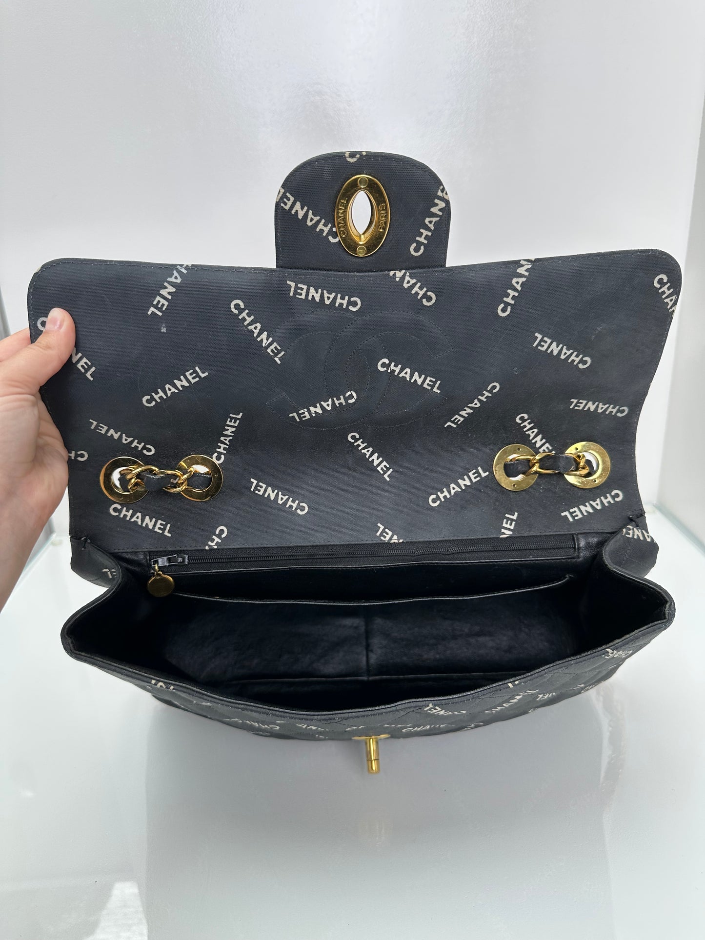 Chanel 1995 Black Canvas “Chanel” Single Flap Maxi Bag 24KGHW
