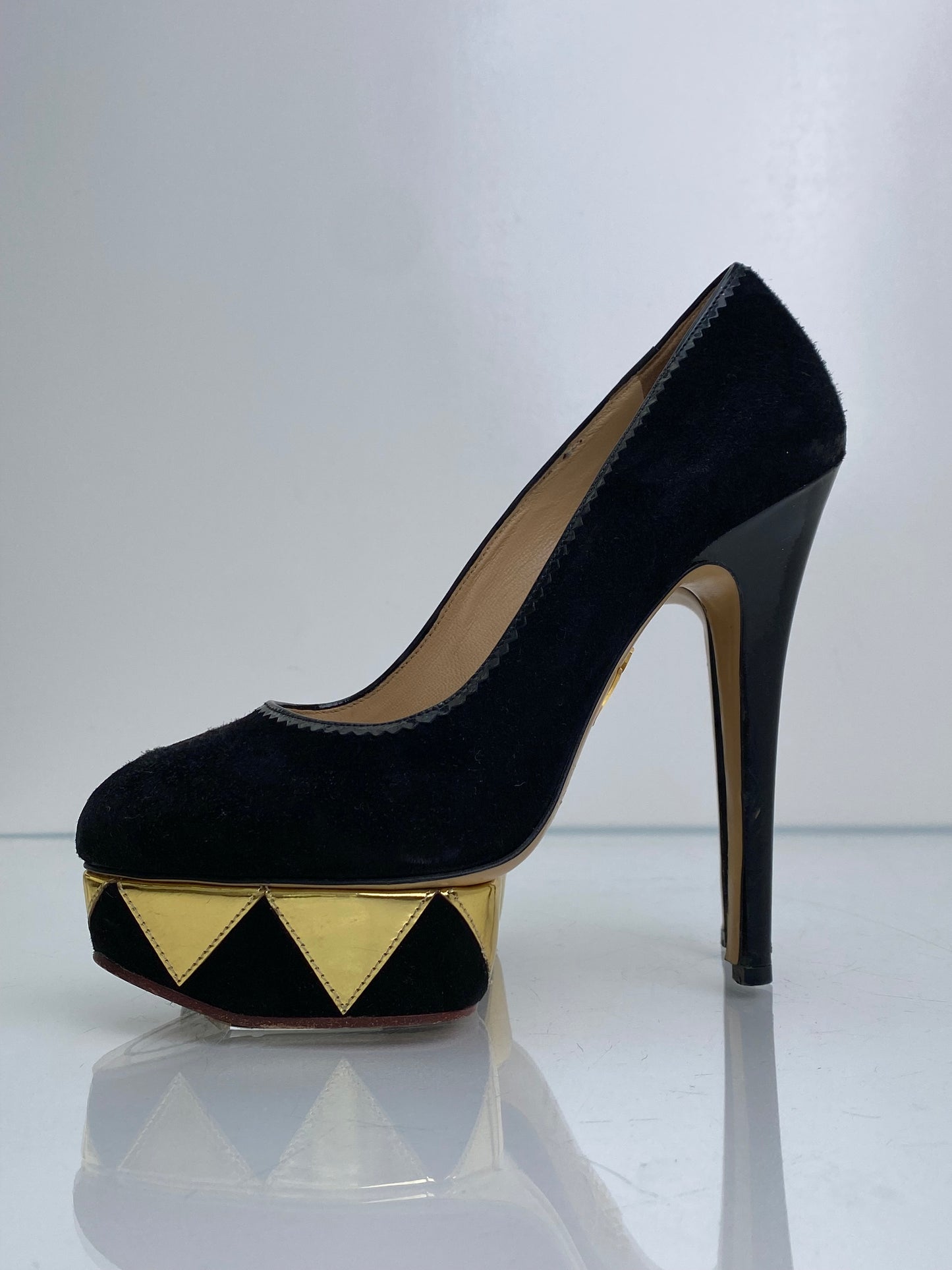Charlotte Olympia Black & Gold Suede Pumps, 37