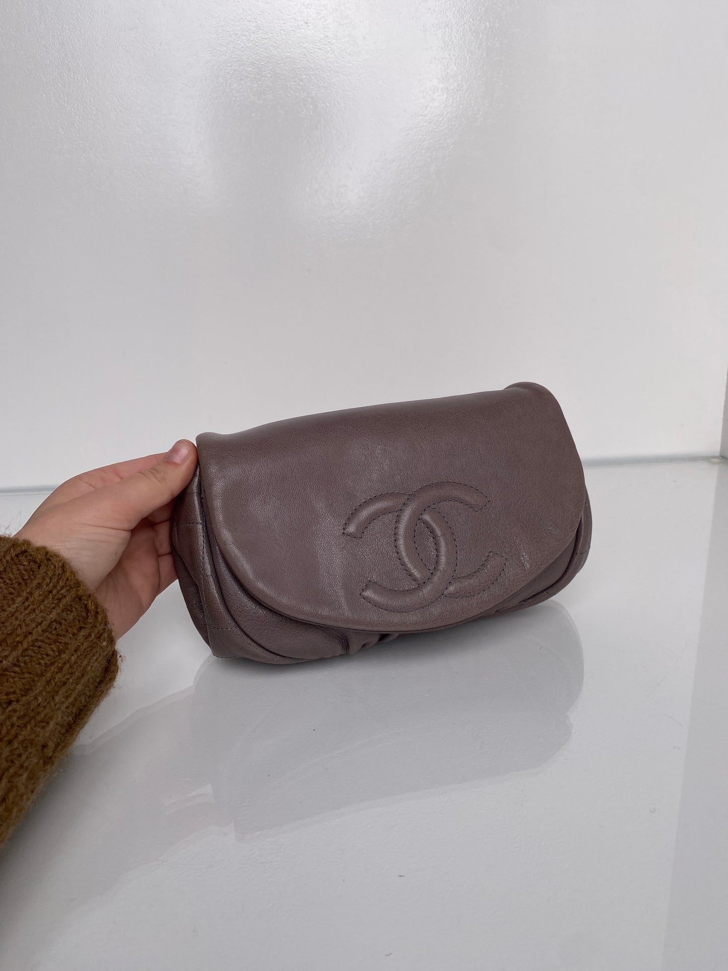 Chanel WOC Half Moon Gray Taupe Lambskin SHW