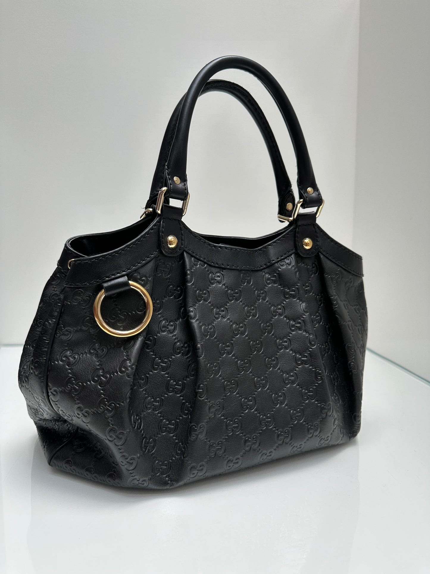 Gucci Black Monogram Black Leather Hobo Bag