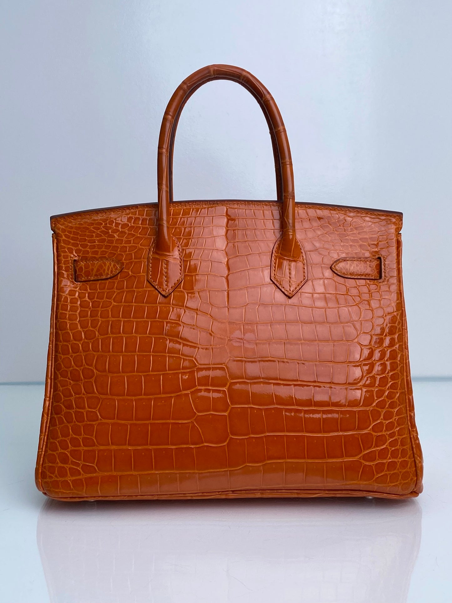 Hermes Birkin 30 Shiny Porosus Orange PHW #L