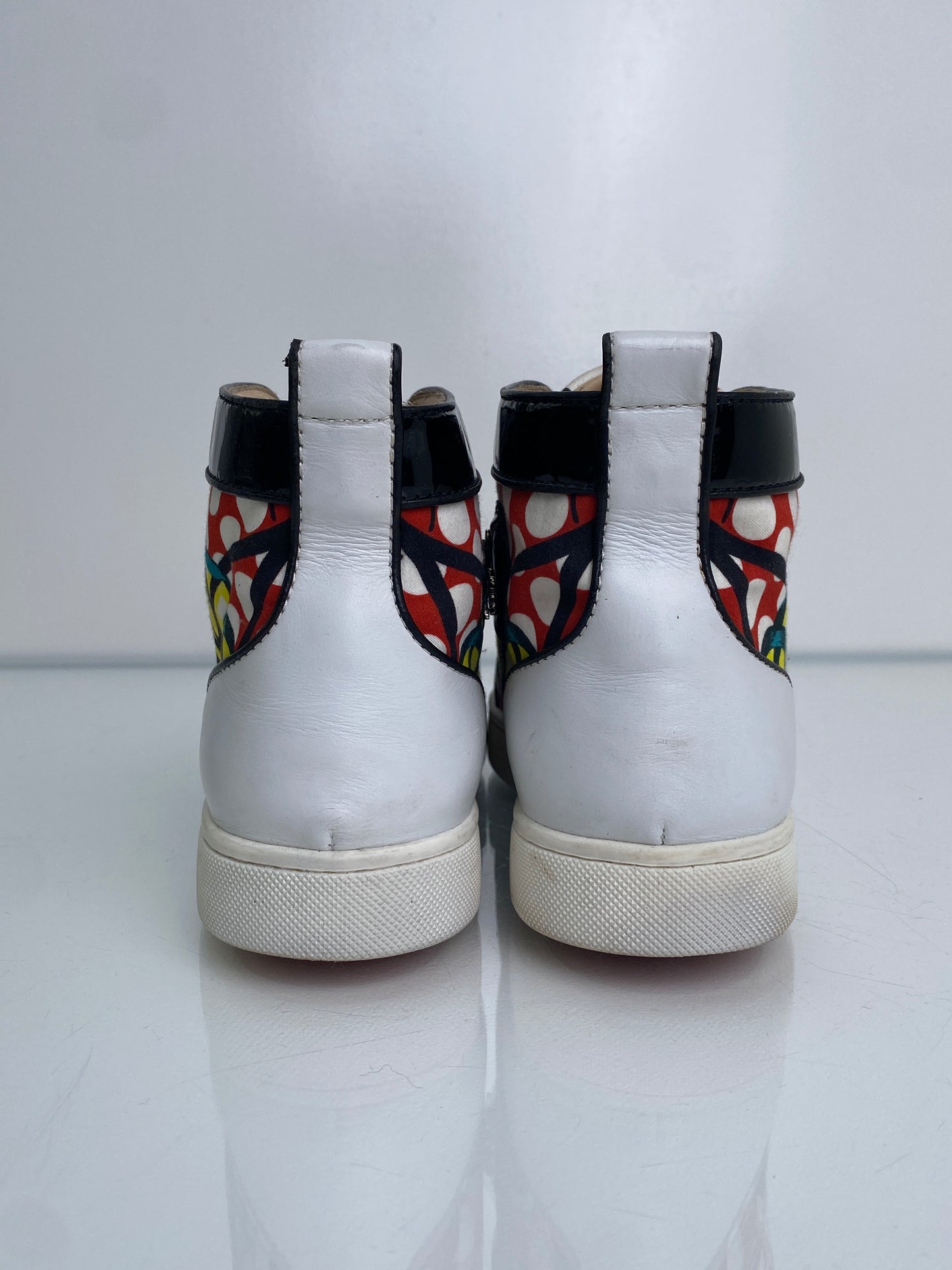 Christian Louboutin Black, Silver, & Multicolor High Top Sneakers, 39