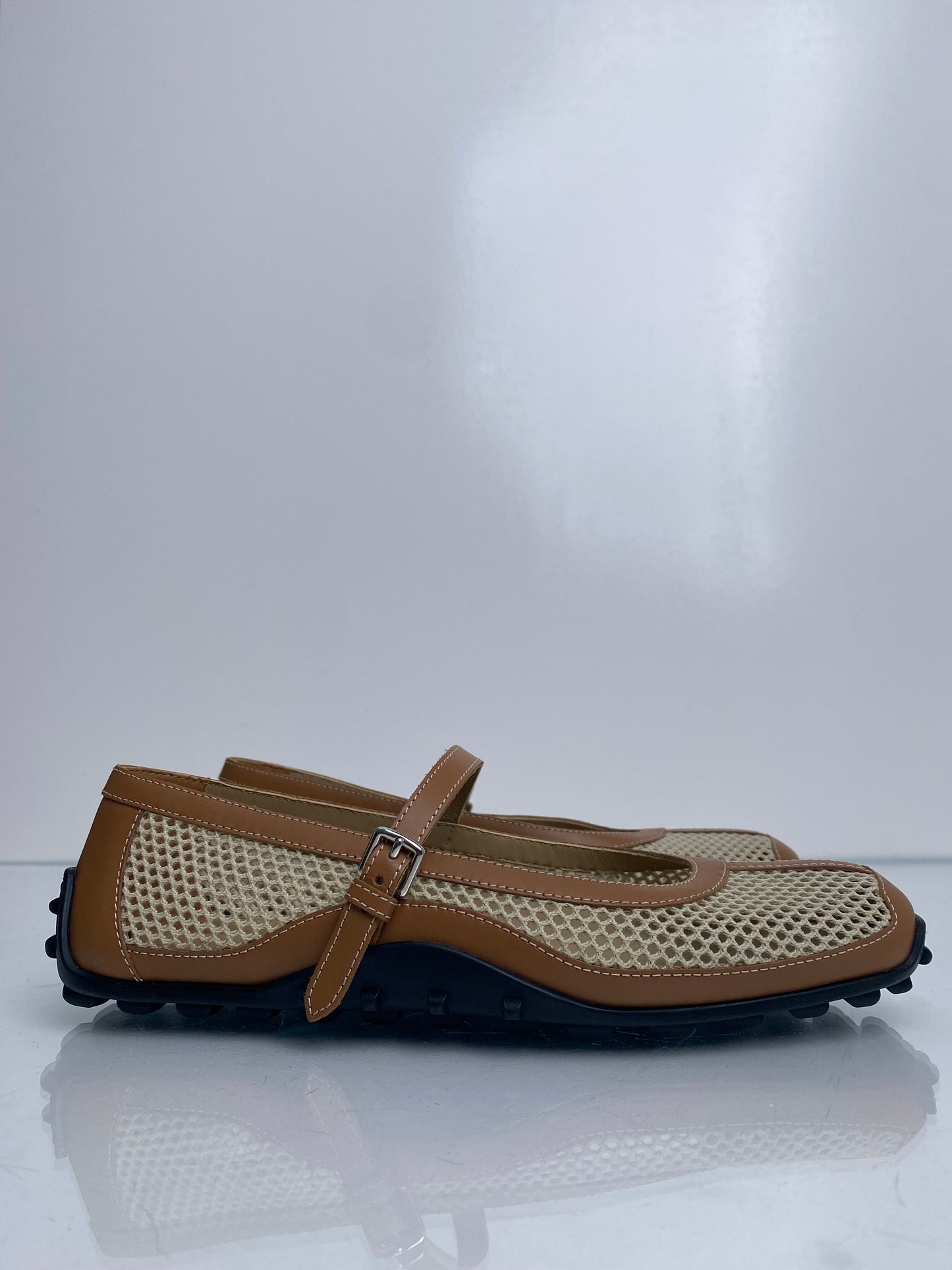Hermes Gold & Cream Kichu Mary Jane Flats,  38.5