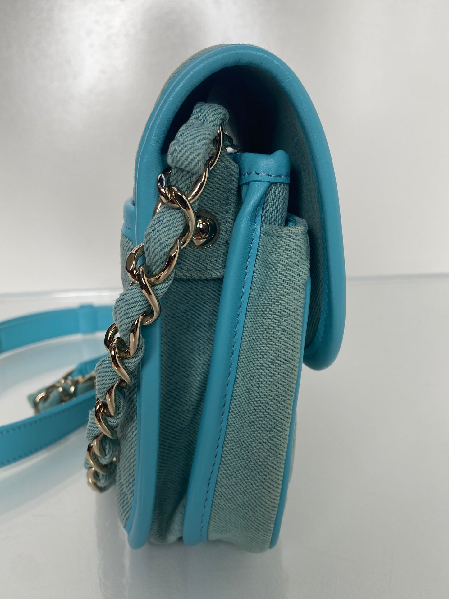 Chanel Mini CC Quilted Denim Messenger Flap Bag GHW