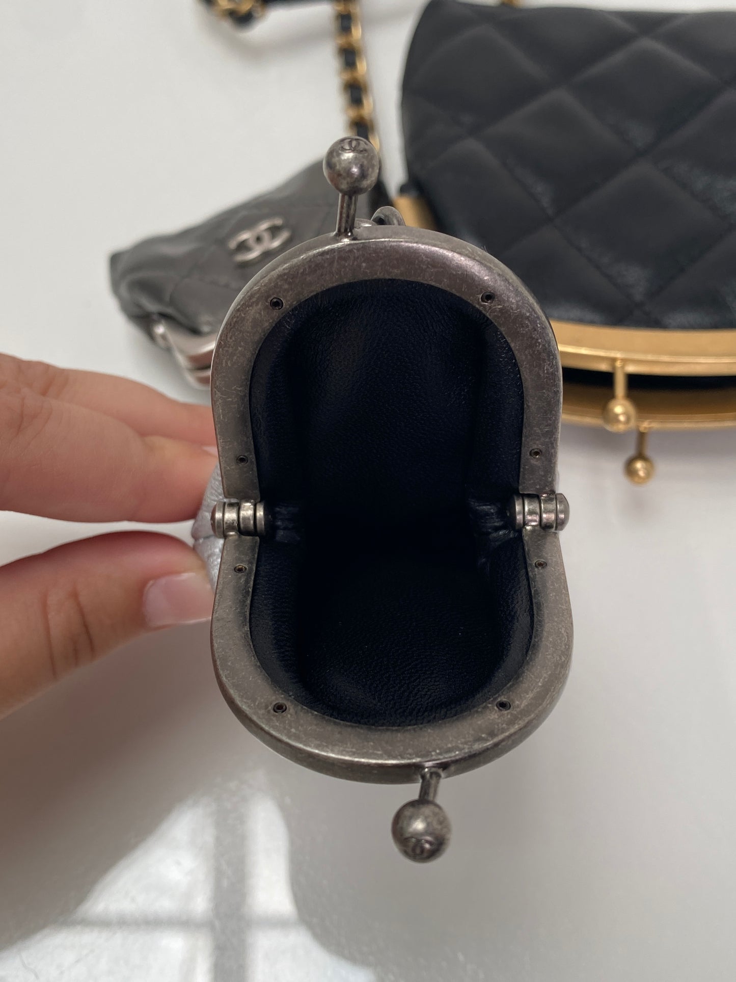 Chanel Black, Grey, & Silver Quilted Leather Mini Multi Clutches Bag GHW