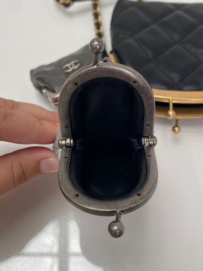 Chanel Black, Grey, & Silver Quilted Leather Mini Multi Clutches Bag GHW