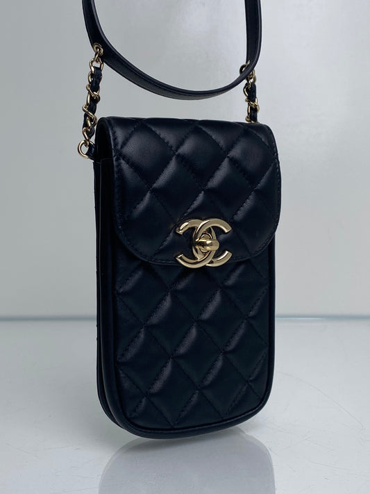 Chanel Black Lambskin Quilted Phone Holder