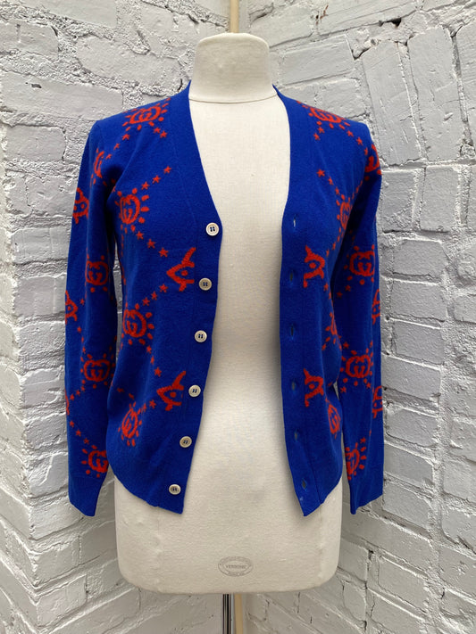 Gucci Kids Cobalt Blue GG Logo Cardigan, 12Y