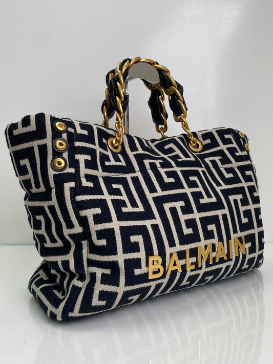 Balmain Black/White 1945 Soft Tote Bag GHW
