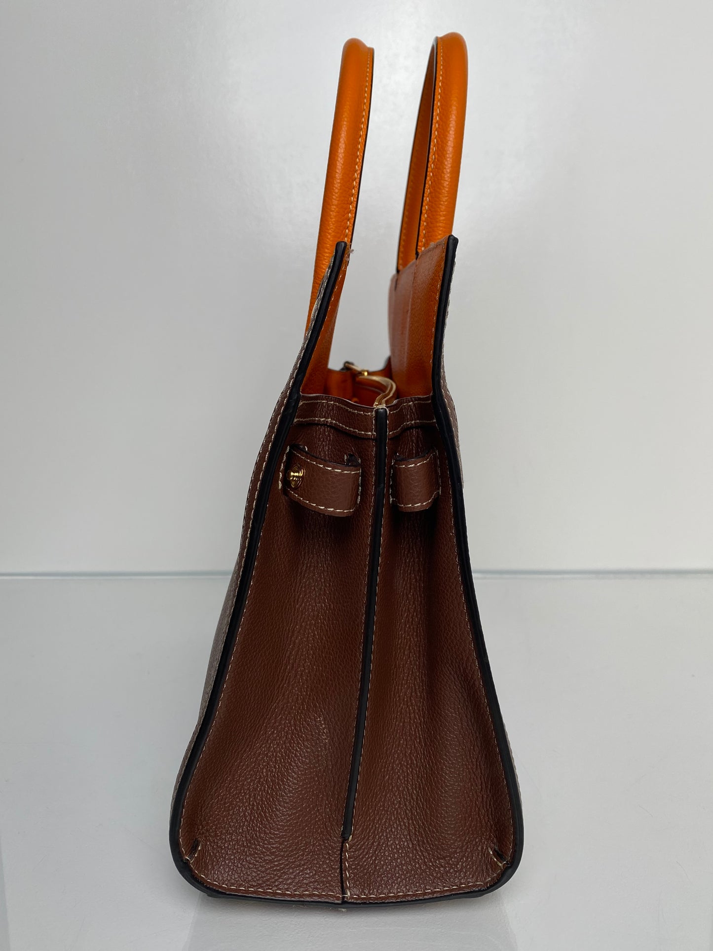 Burberry Brown & Orange Contrast Stitch Tote Bag GHW