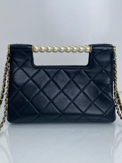 Chanel Black Small Pearl Quilted Shopping Bag GHW