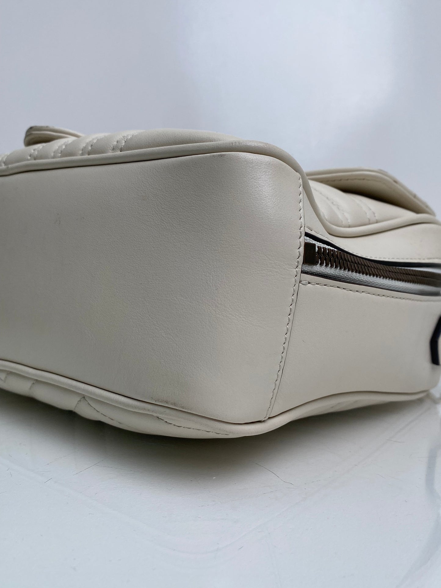 Gucci White & Web Stripe Strap Marmont Top Handle Bag GHW