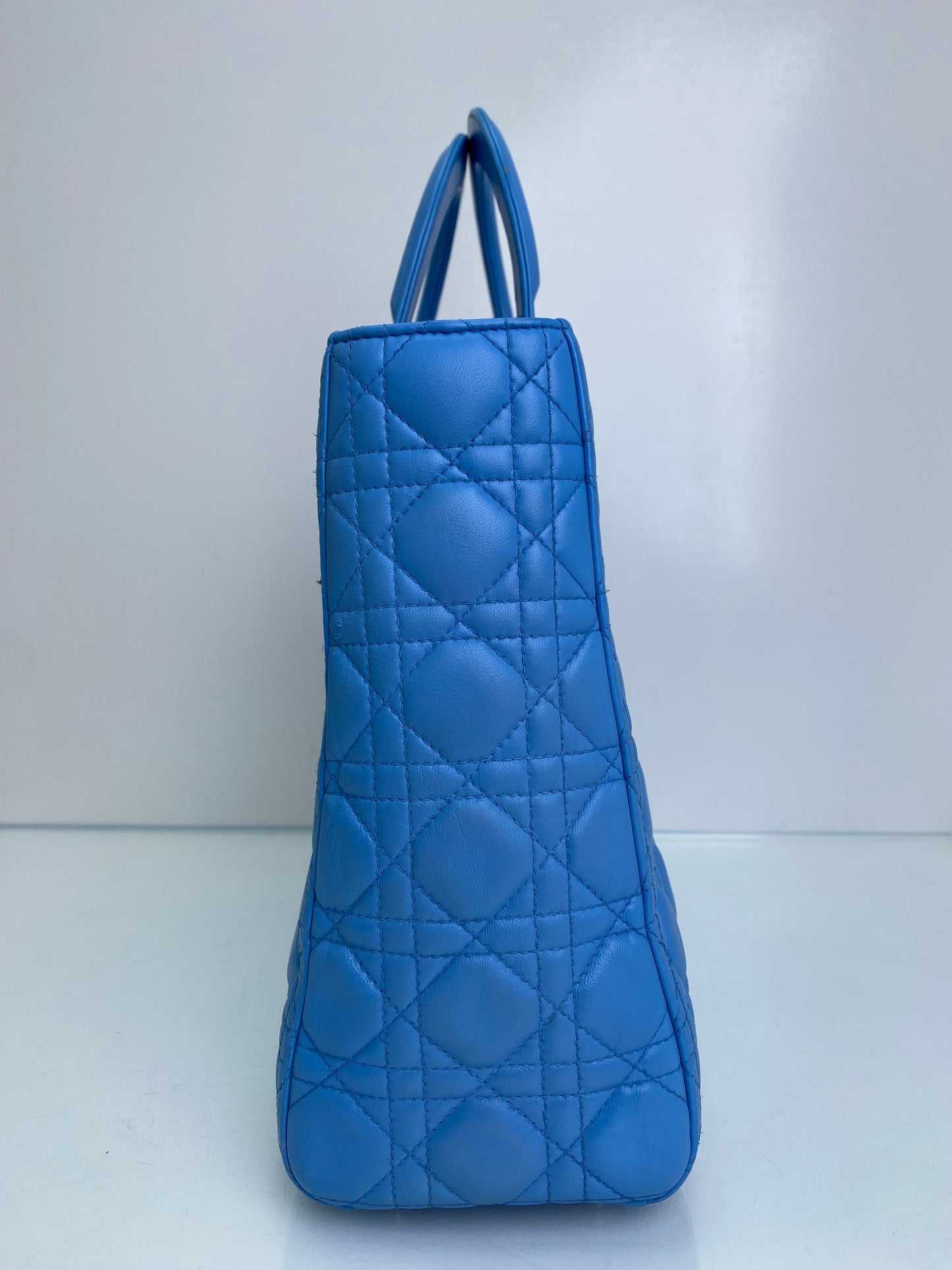Christian Dior Blue Lady Dior Large Leather Tote SHW