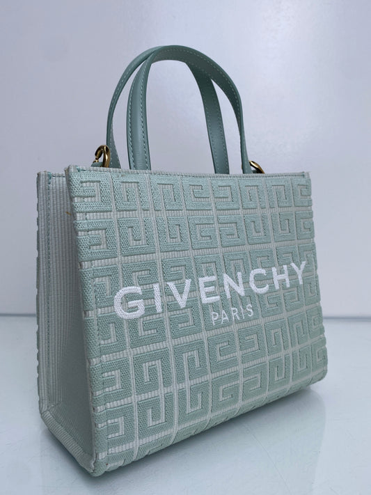 Givenchy Teal & White Logo Mini Tote Bag GHW