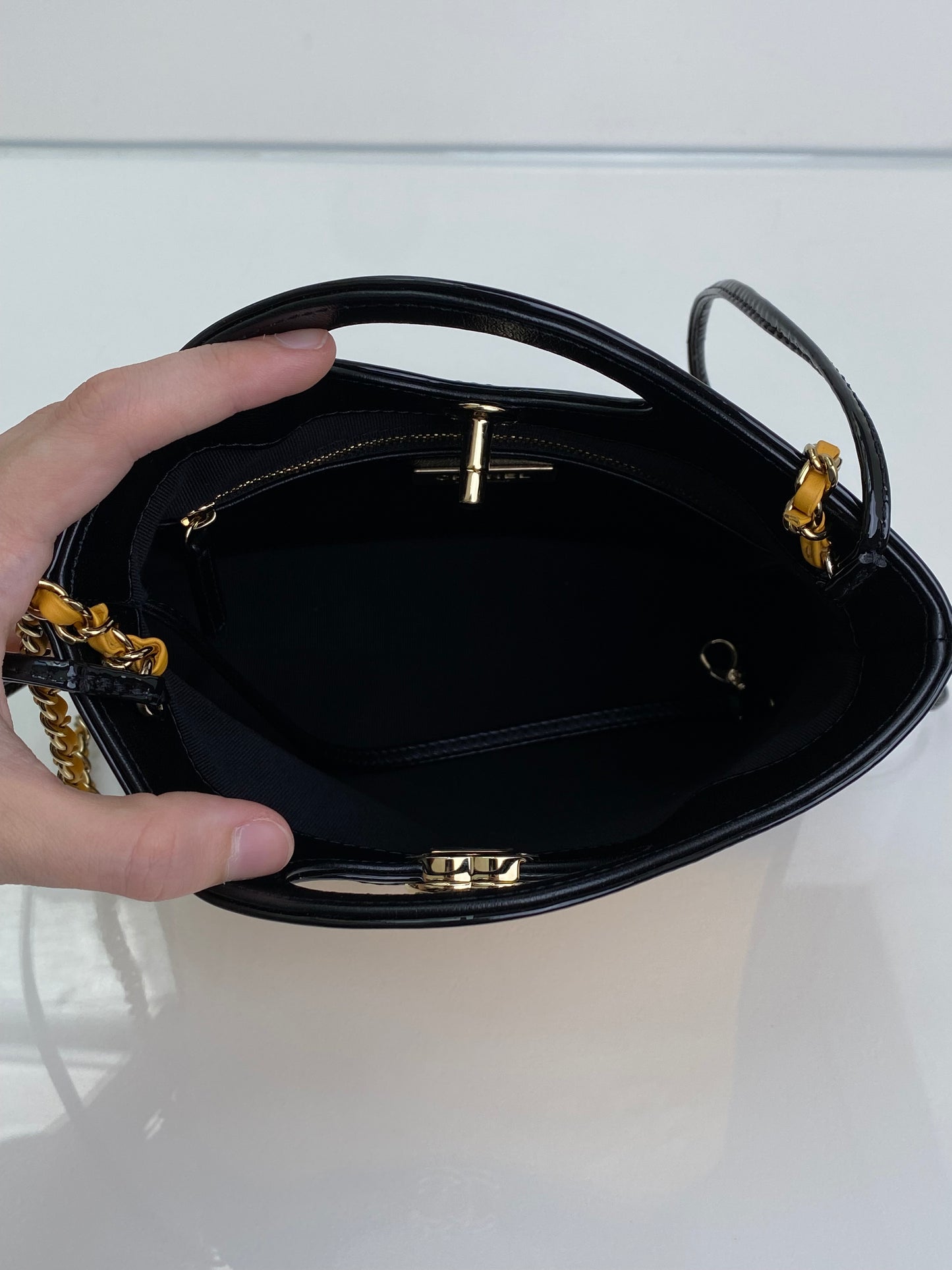 Chanel 31 Yellow & Black Small Patent Leather Bag GHWe