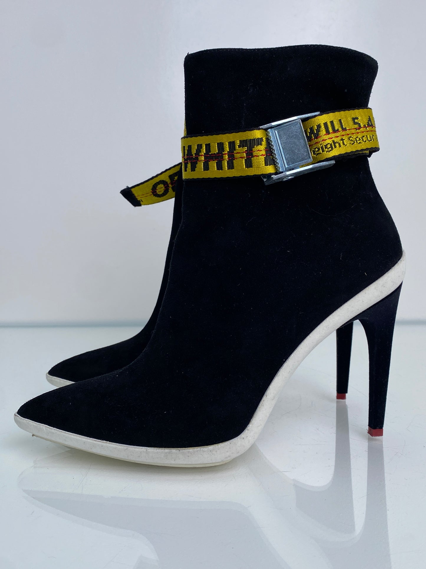 Off White Black & Yellow Suede Booties, 39