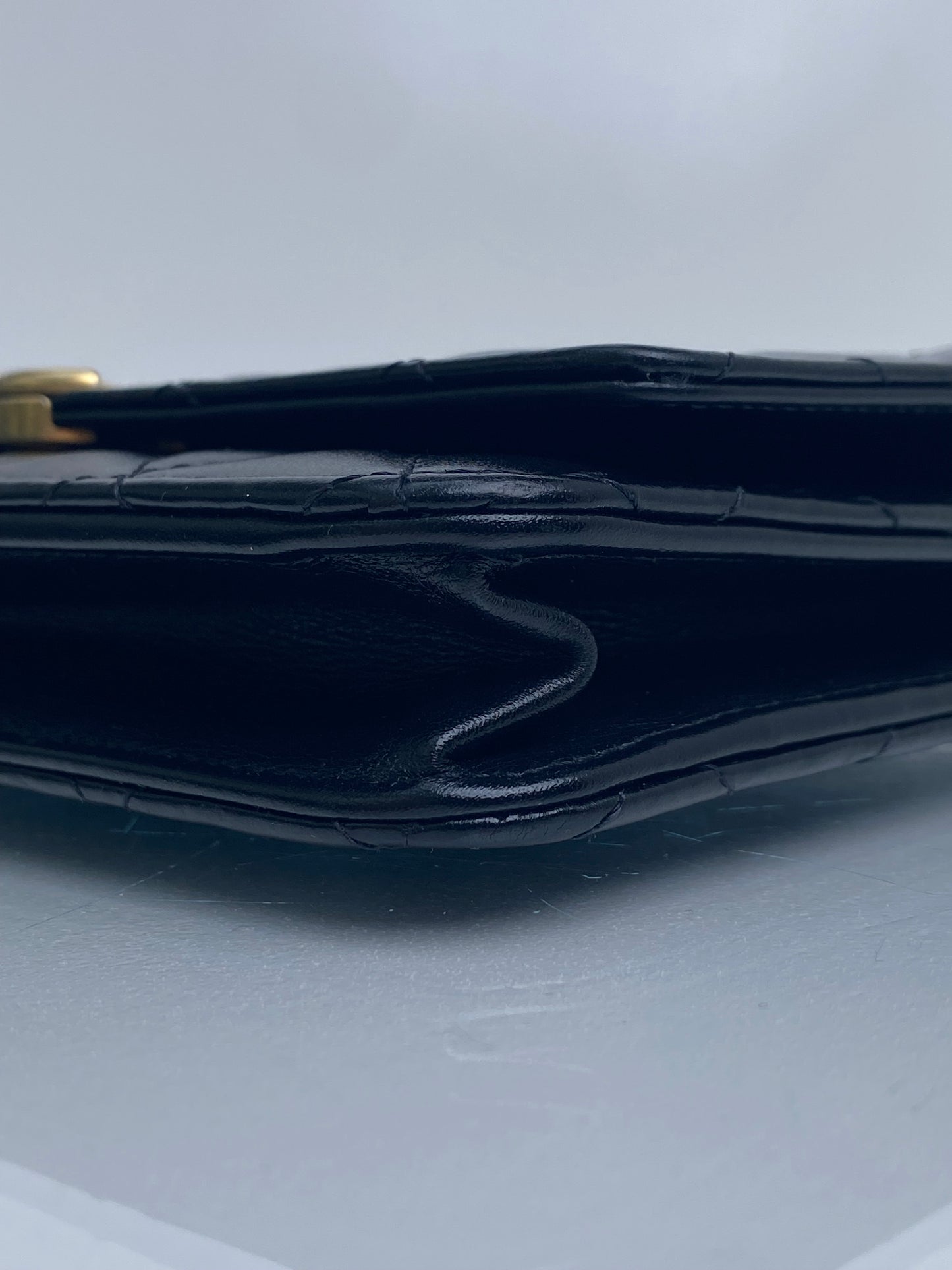 Chanel Black Shiny Calfskin Quilted Timeless Wallet On Chain Bag GHW