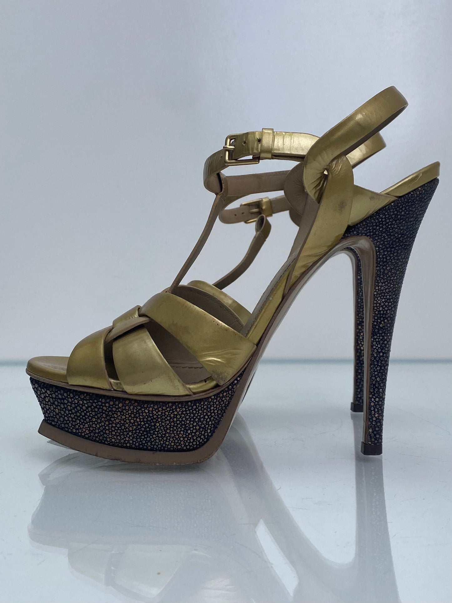 YSL Metallic Gold Platform Tribute Heels, 39.5 (As Is)