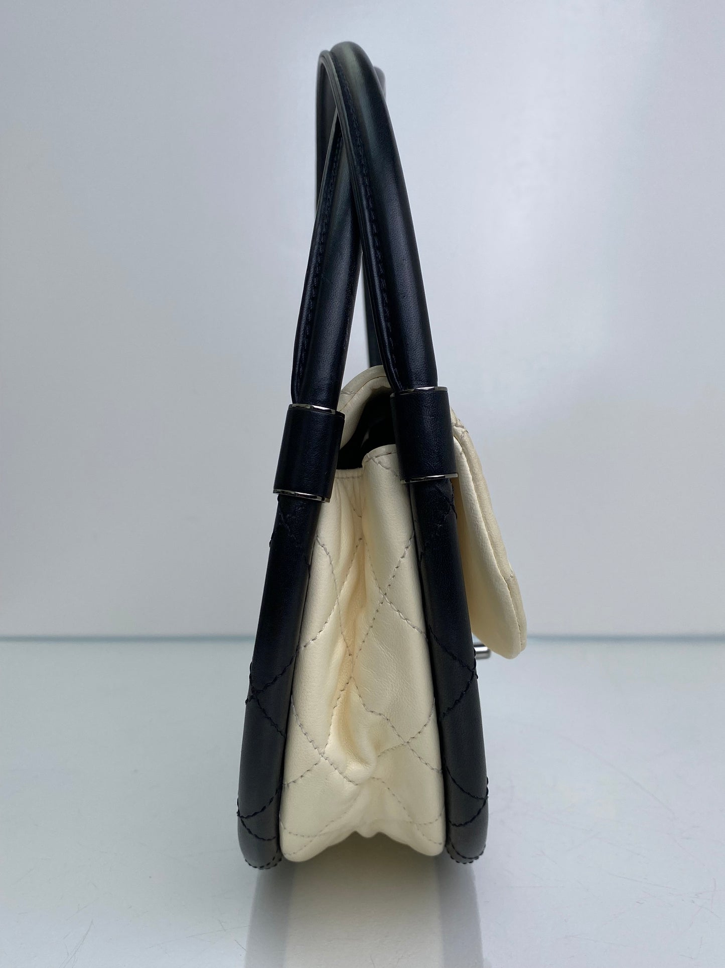 Chanel White & Black Lambskin Hula Hoop Bag SHW